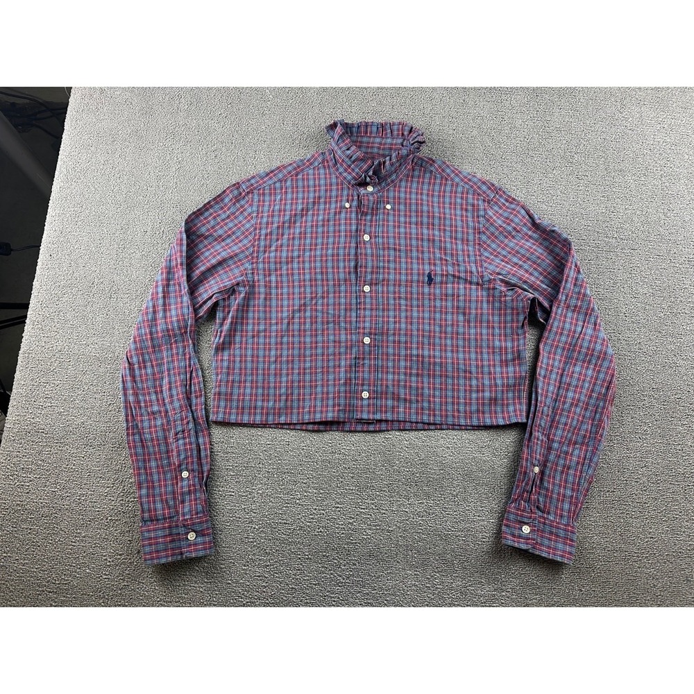 Reworked Ralph Lauren Cropped Shirt Women S Multi Color Ruffle Cotton Preppy